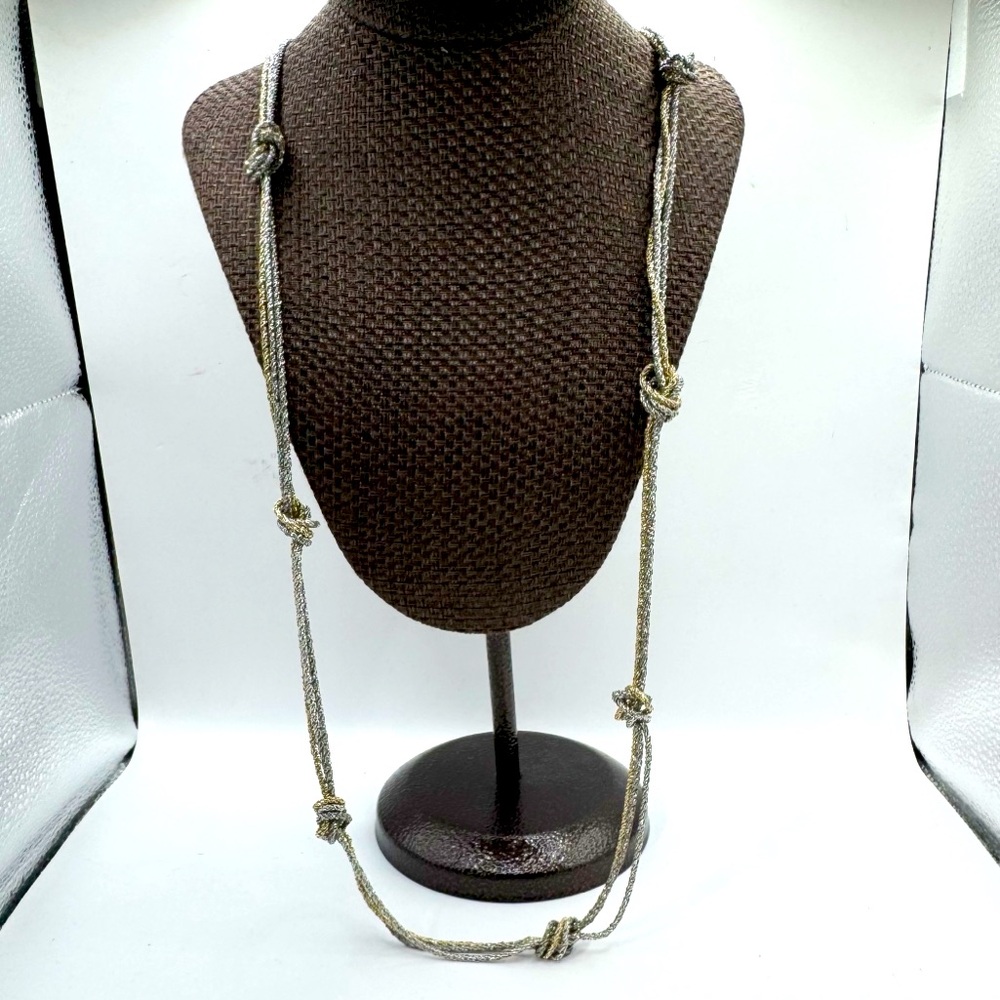 LOFT mixed metal gold silver tone knotted rope chain long minimalist necklace